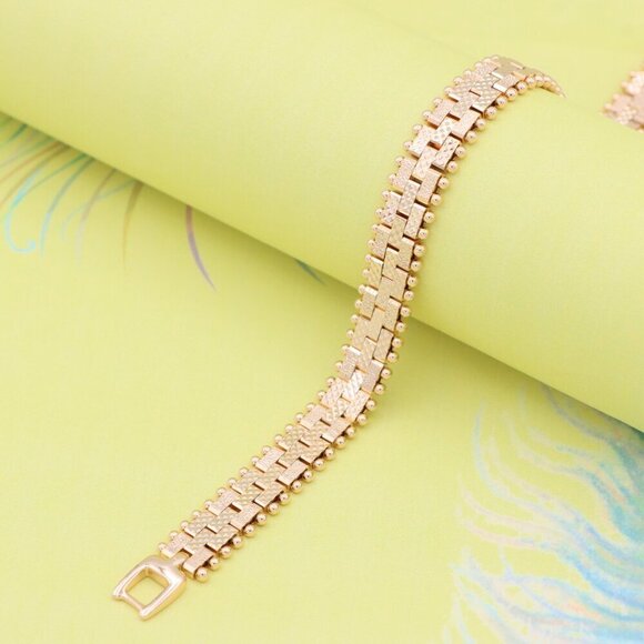 "Elegant Textured Rose Gold Bracelet with Polished Bead Edges, XPBL0865 - Picture 5 of 12